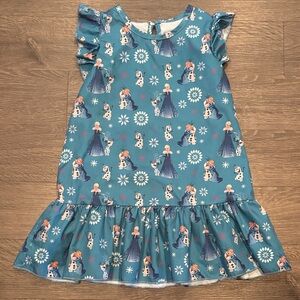 Blue Frozen-Print Ruffle Hem Kids Dress